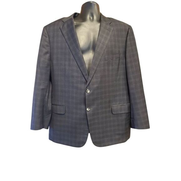 Hickey Freeman New York Traveler Wool Blend Grey Plaid Blazer Jacket Size 46R - Picture 2 of 14